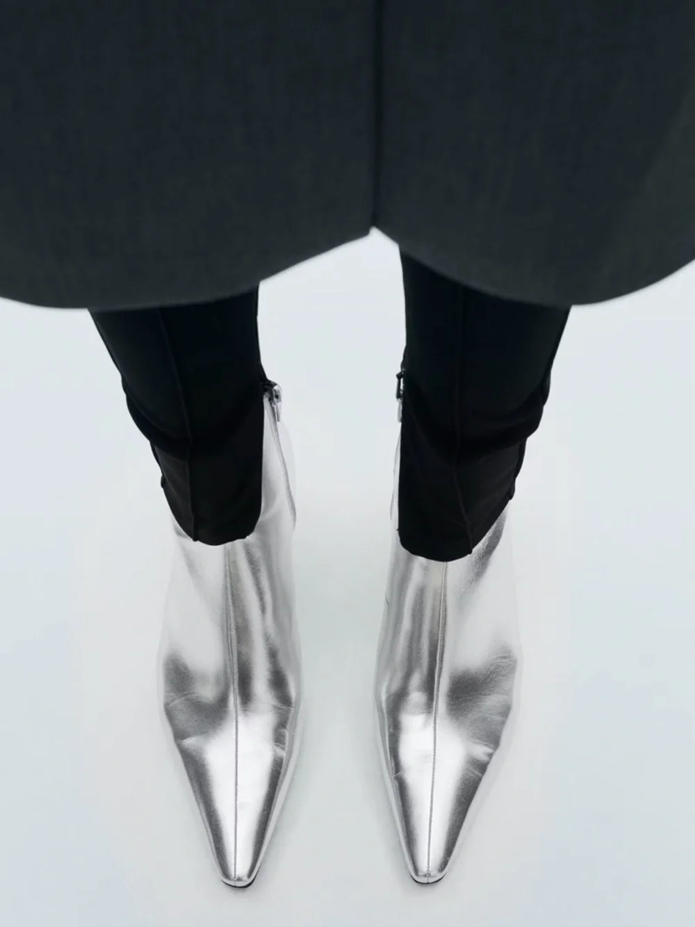 Mango Silver Pointed-Toe Ankle Boots